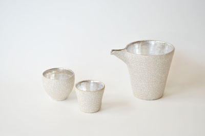 白×シルバー　片口＆ぐいのみ